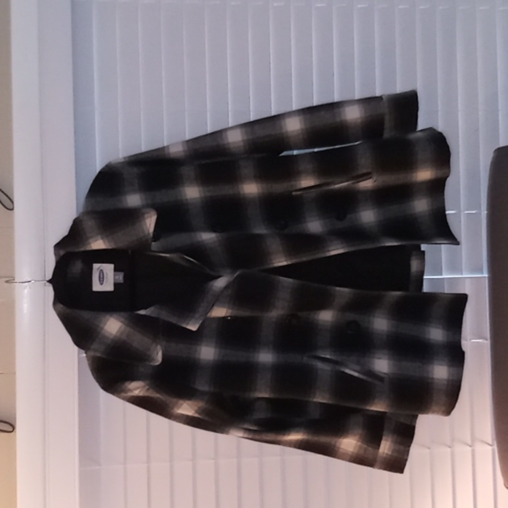 Old Navy, black and white plaid pea coat, women's xl, great condition